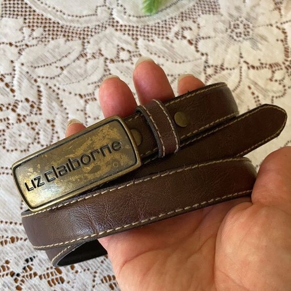Liz Claiborne Brown Leather Belt with Bronze Buckle - Picture 1 of 11